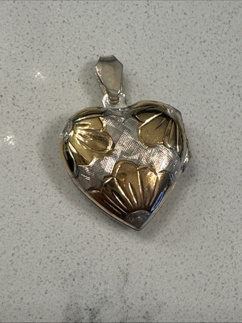 Two-Tone Heart Pendant - Gold & Sterling Silver Floral Design
